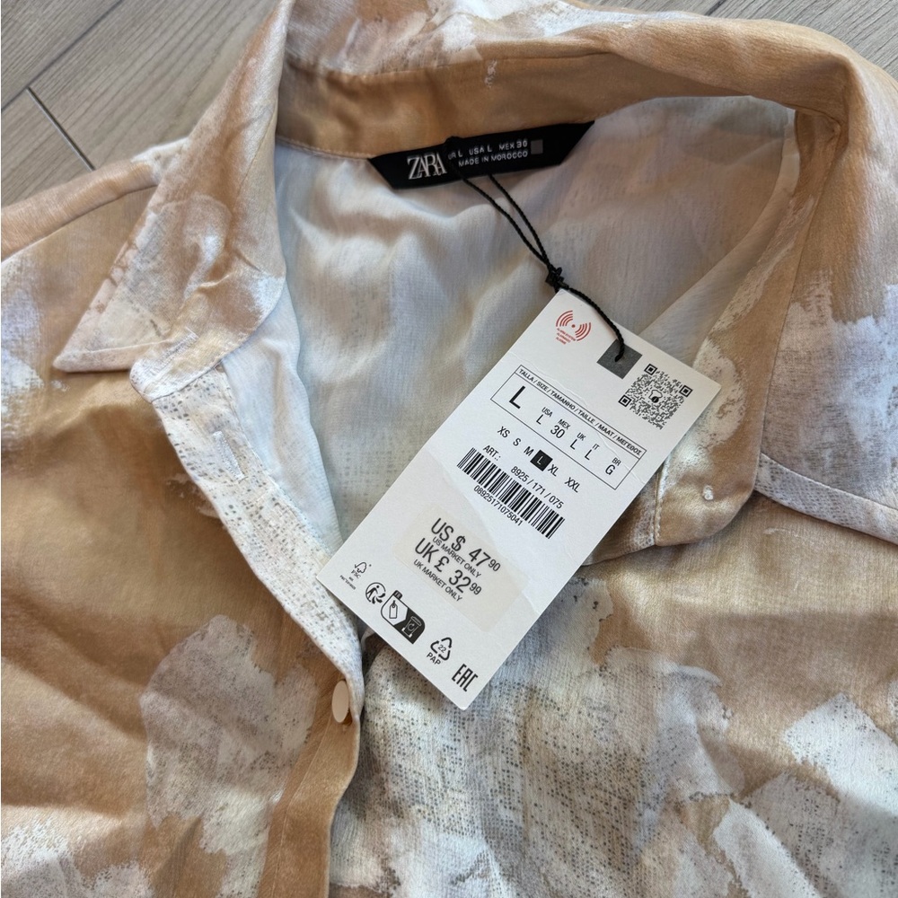 Zara Tan and White Floral Wide-Leg Pants & top - Picture 3 of 10